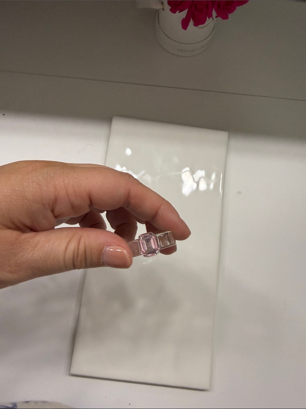 Clear Pink Cube Ring - Minimal Glass Statement